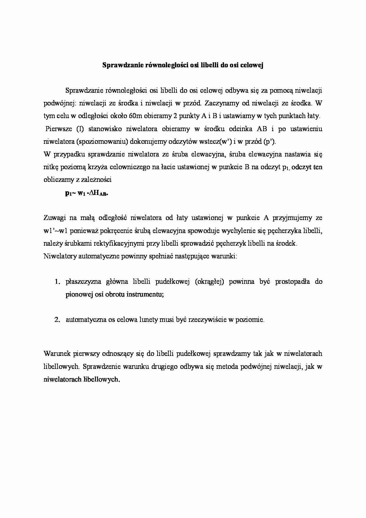 Sprawdzanie równoległości osi libelli do osi celowej - omówienie  - strona 1