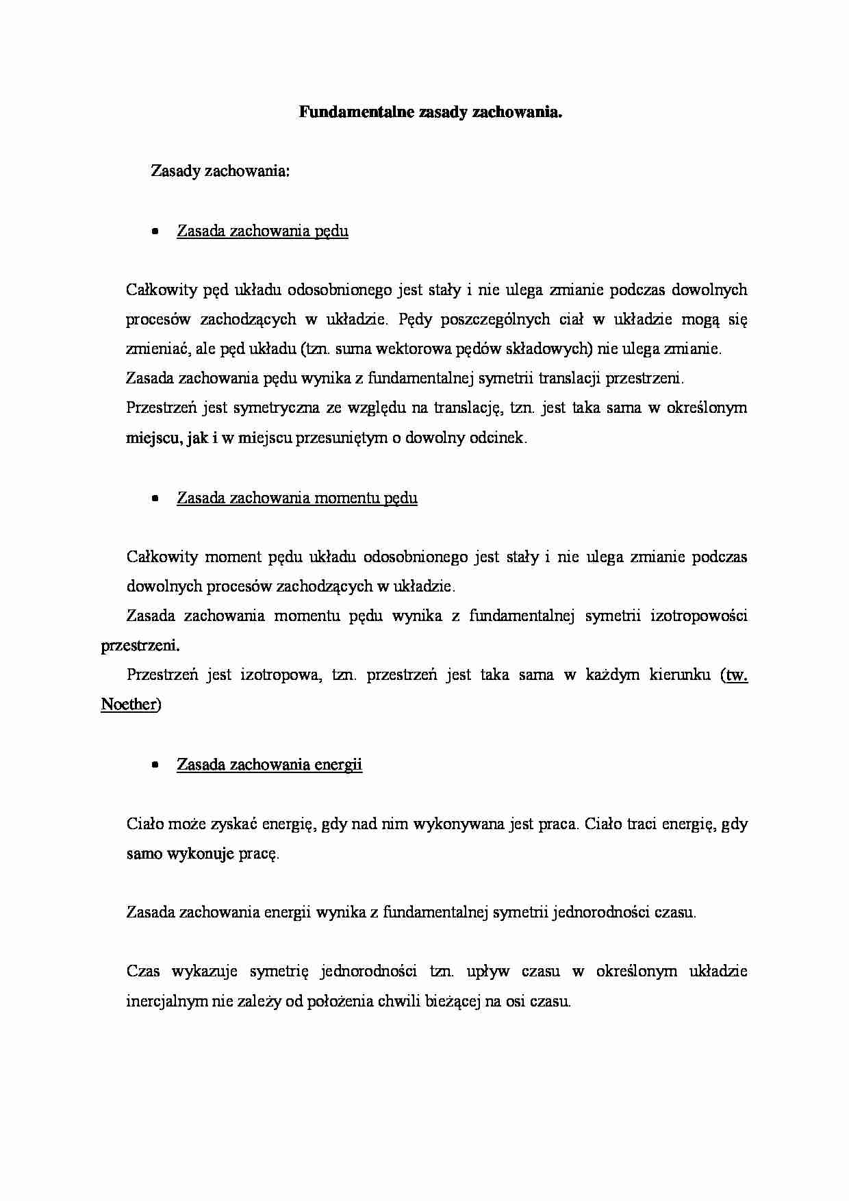 Fundamentalne zasady zachowania - omówienie  - strona 1