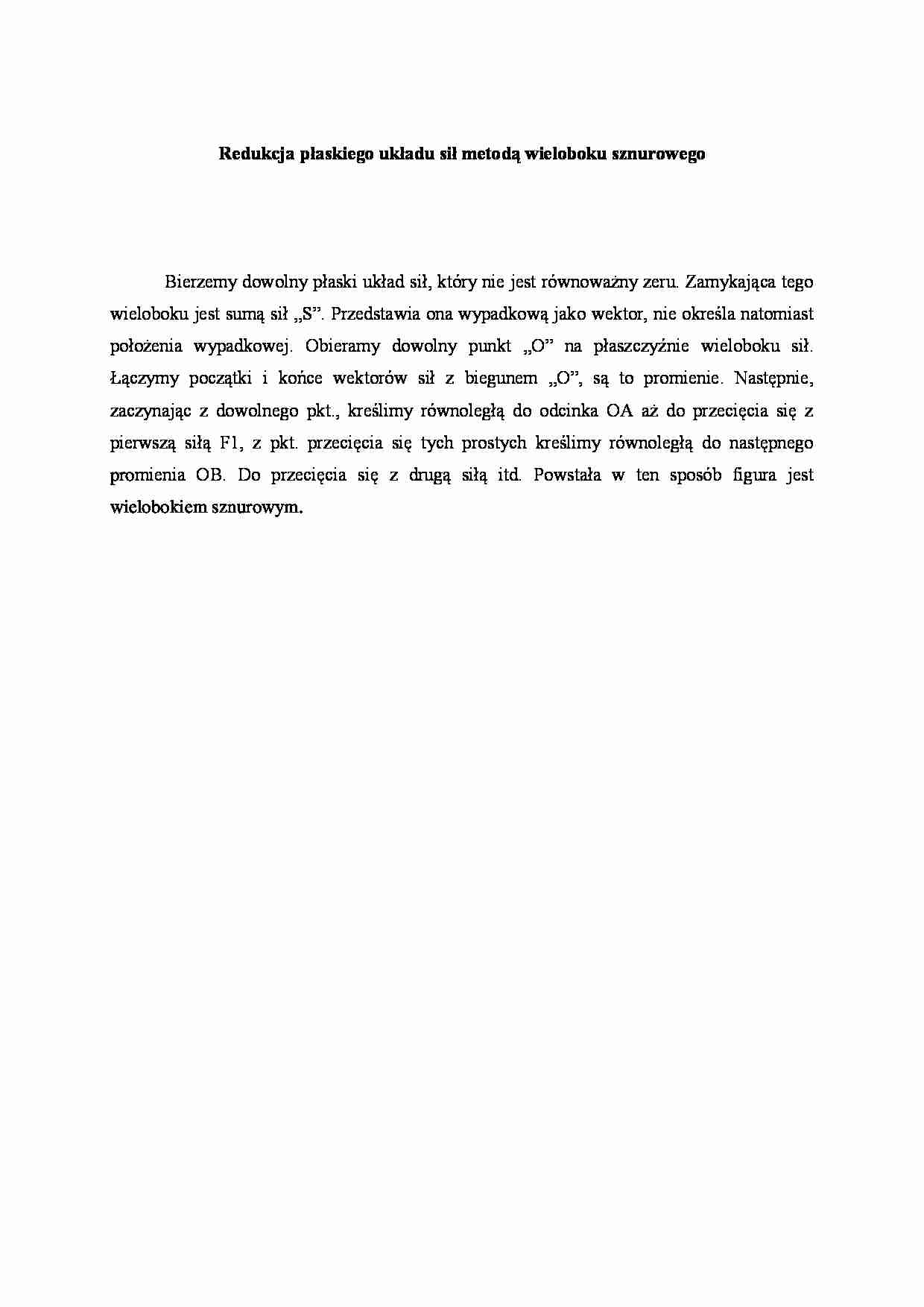 Redukcja płaskiego układu sił metodą wieloboku sznurowego - Wektor - strona 1