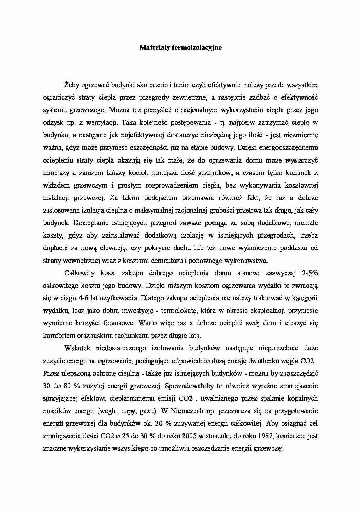 Materiały termoizolacyjne - omówienie  - strona 1