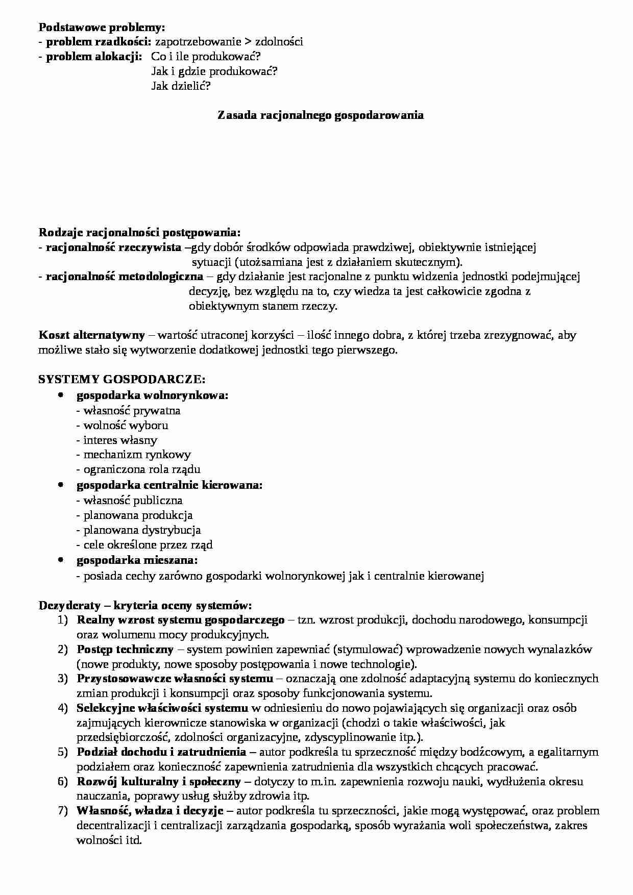 Mikroekonomia - ćwiczenia - problem rzadkości - strona 1