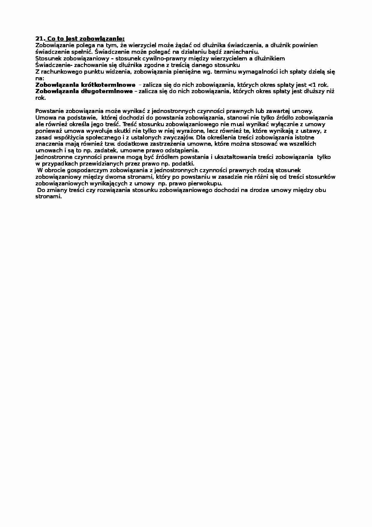 Źródła powstania zobowiązania - wykład - strona 1