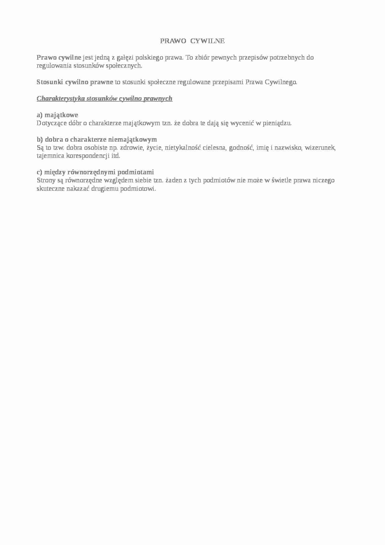 Charakterystyka stosunków cywilno prawnych - wykład - strona 1