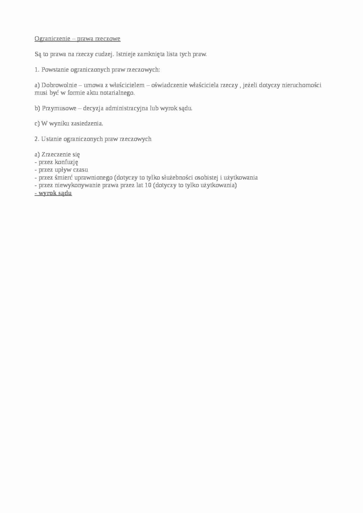 Ograniczenie, prawa rzeczowe - wykład - strona 1