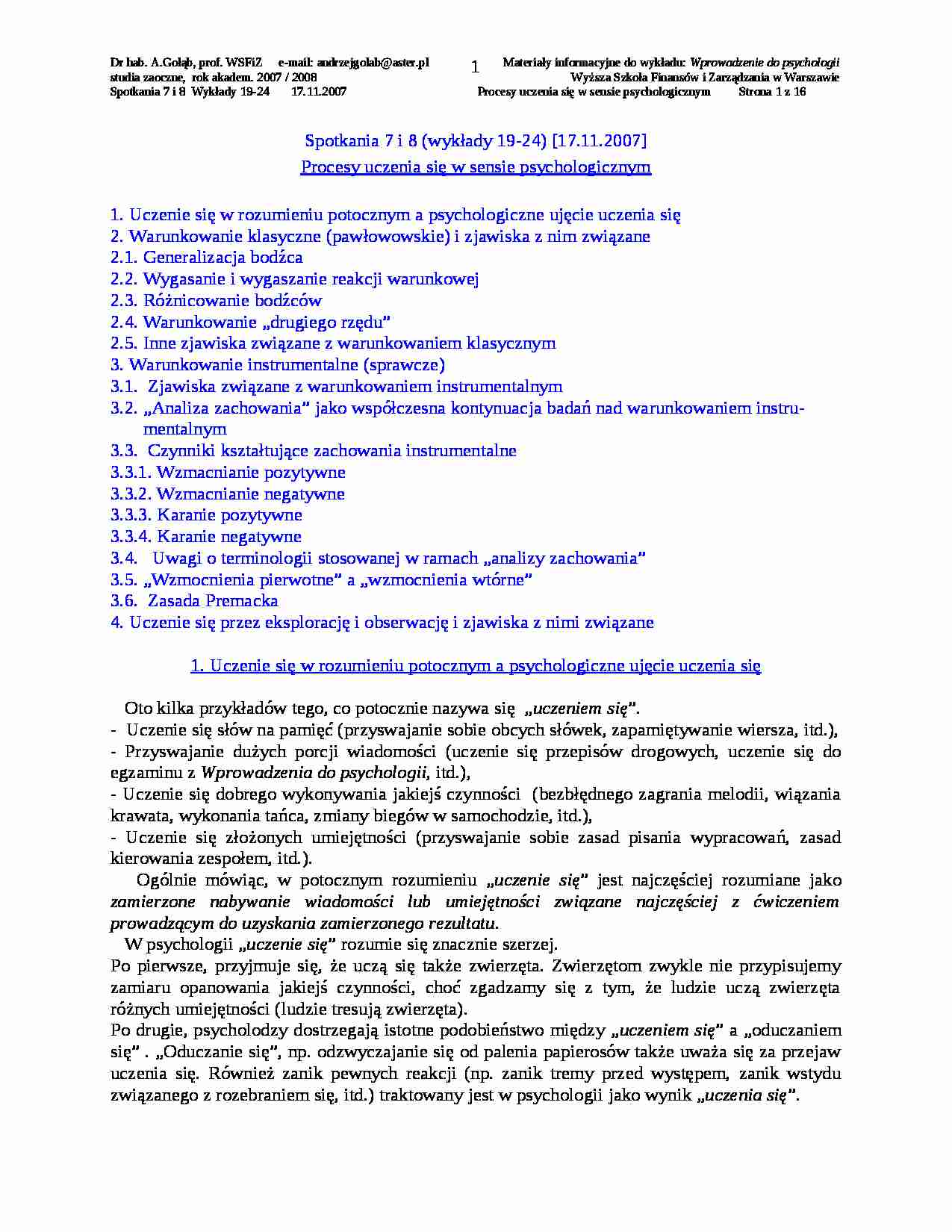 Psychologia- Uczenie się - strona 1