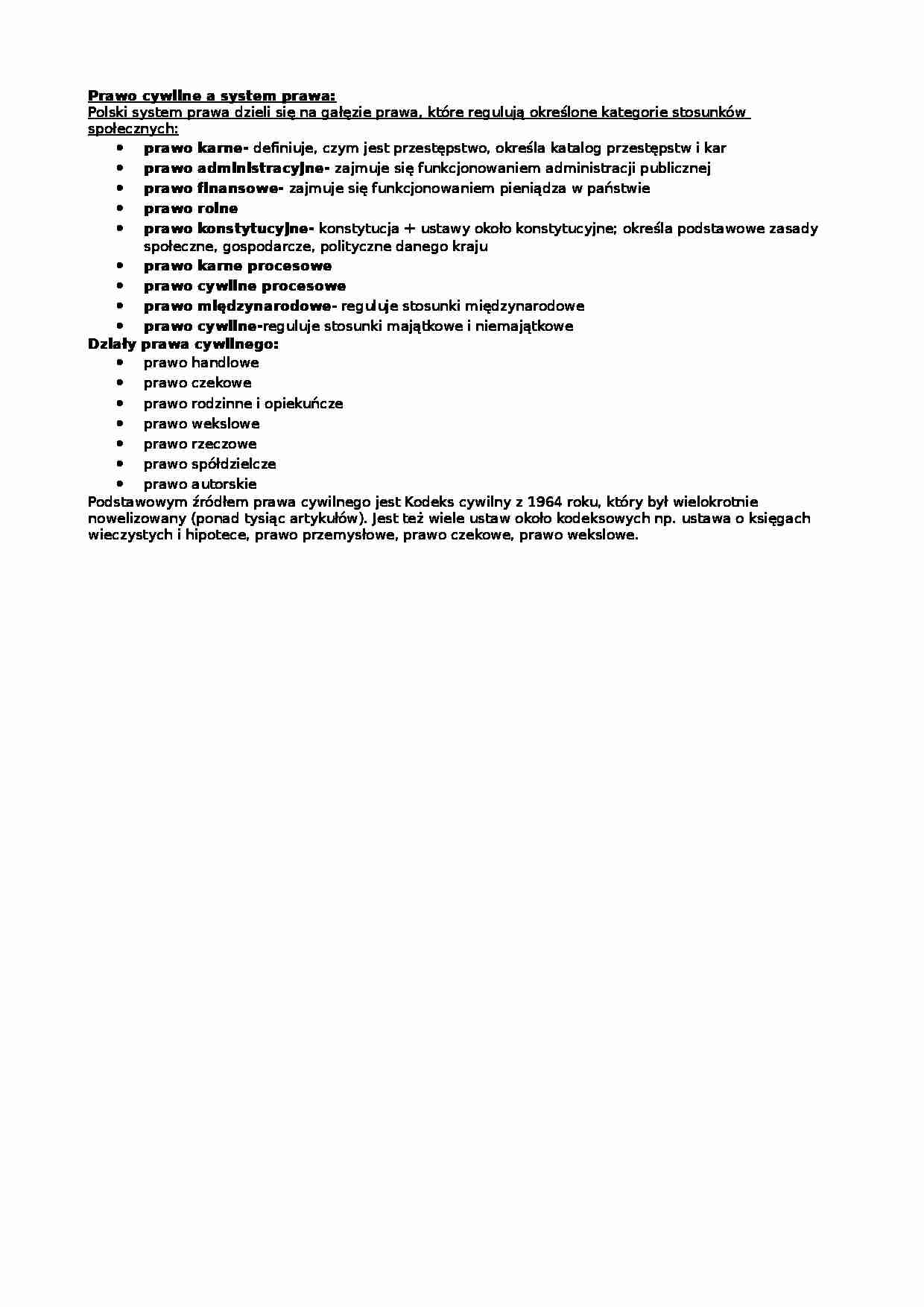 Prawo cywilne a system prawa - wykład - strona 1