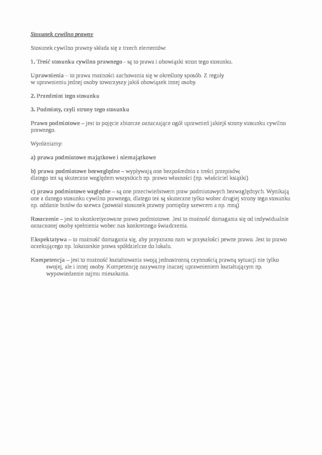 Stosunek cywilnoprawny - wykład - strona 1