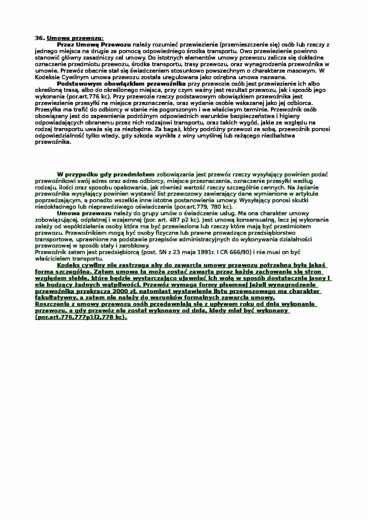 Umowa przewozu - wykład - strona 1