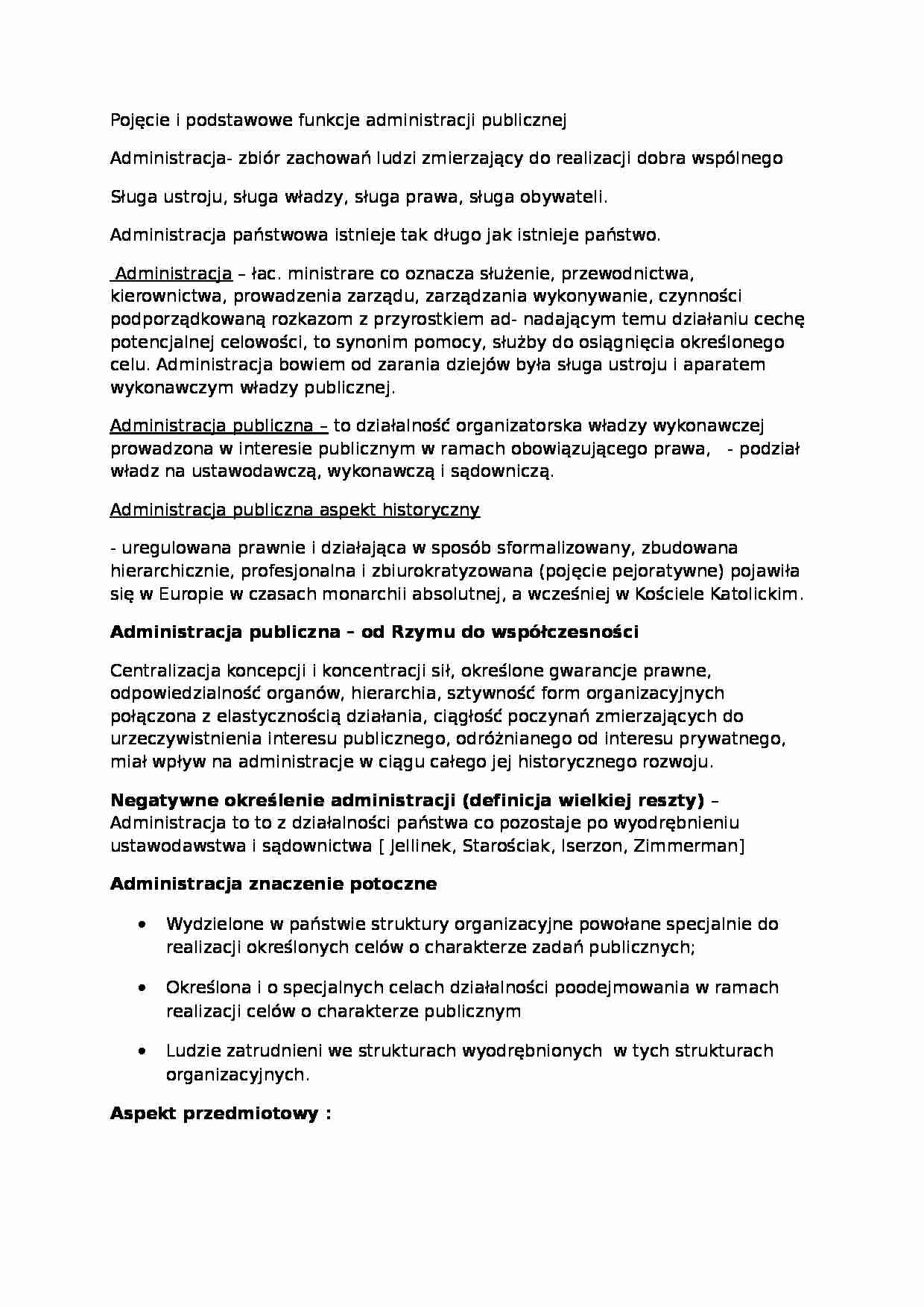 Pojęcie i podstawowe funkcje administracji publicznej - wykład - strona 1