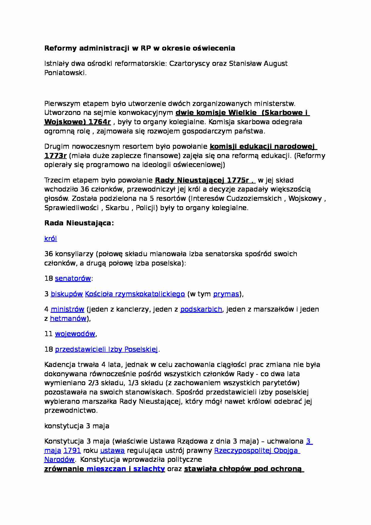 Reformy administracji w RP w okresie oświecenia - wykład - strona 1
