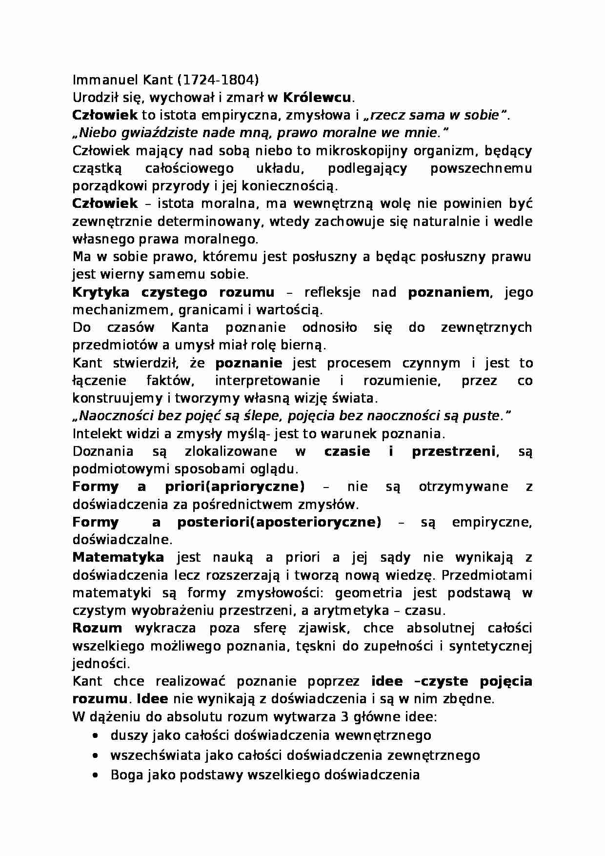 Immanuel Kant opracowanie - strona 1