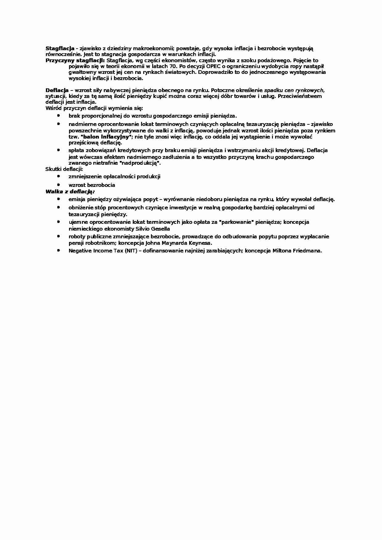 Stagflacja i deflacja - wykład - strona 1