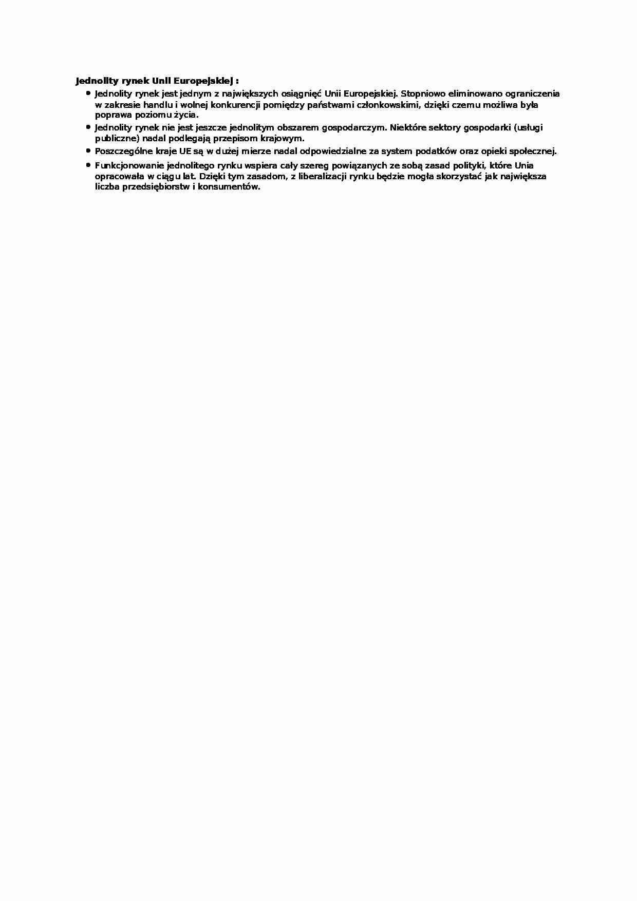 Jednolity rynek Unii Europejskiej - wykład - strona 1