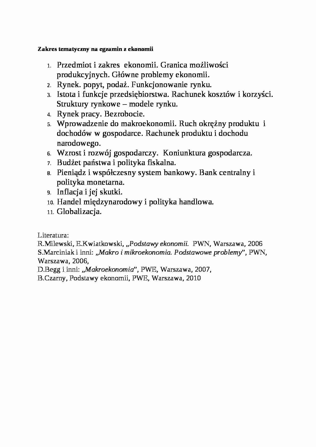 Zakres tematyczny na egzamin z ekonomii - strona 1