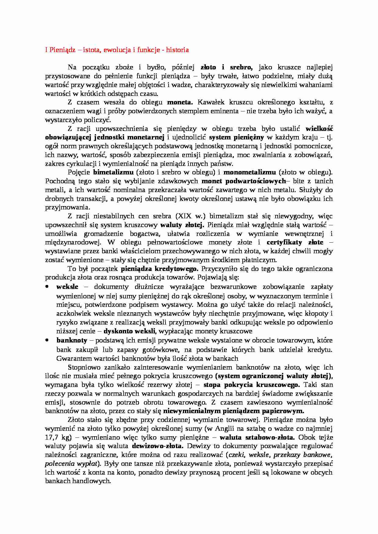 Pieniądz - istota, ewolucja - wykład - strona 1