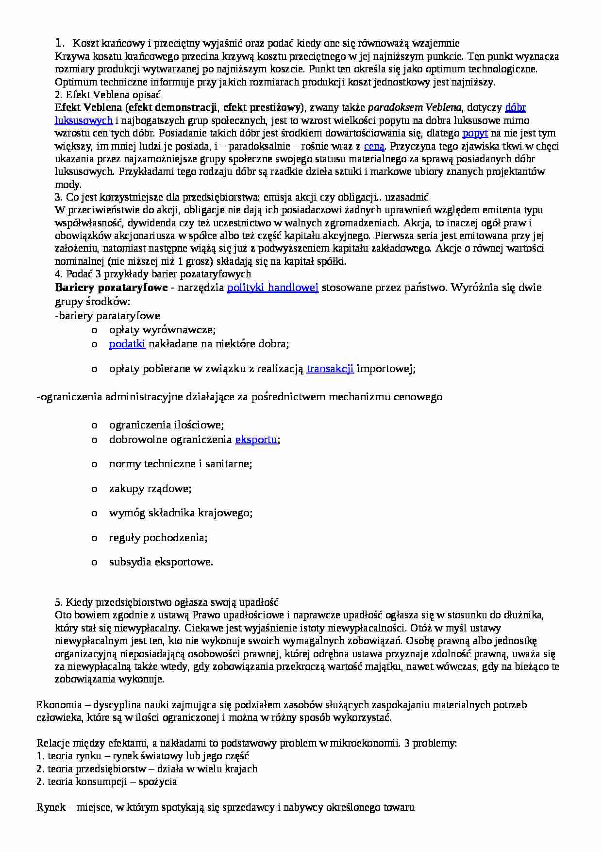 Pytania na egzamin - Koszt krańcowy i przeciętny - strona 1