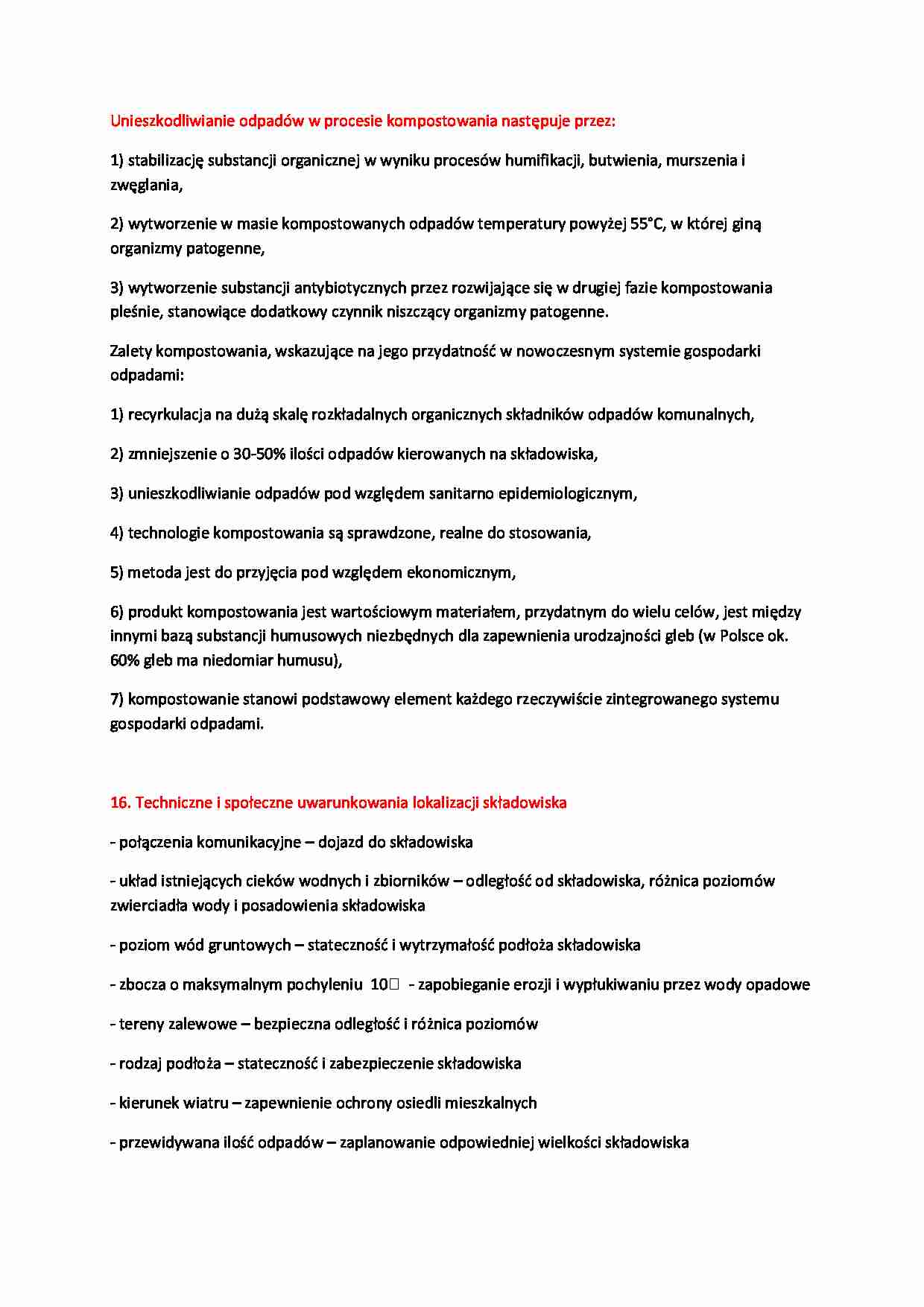 Unieszkodliwianie odpadów w procesie kompostowania - wykład - strona 1