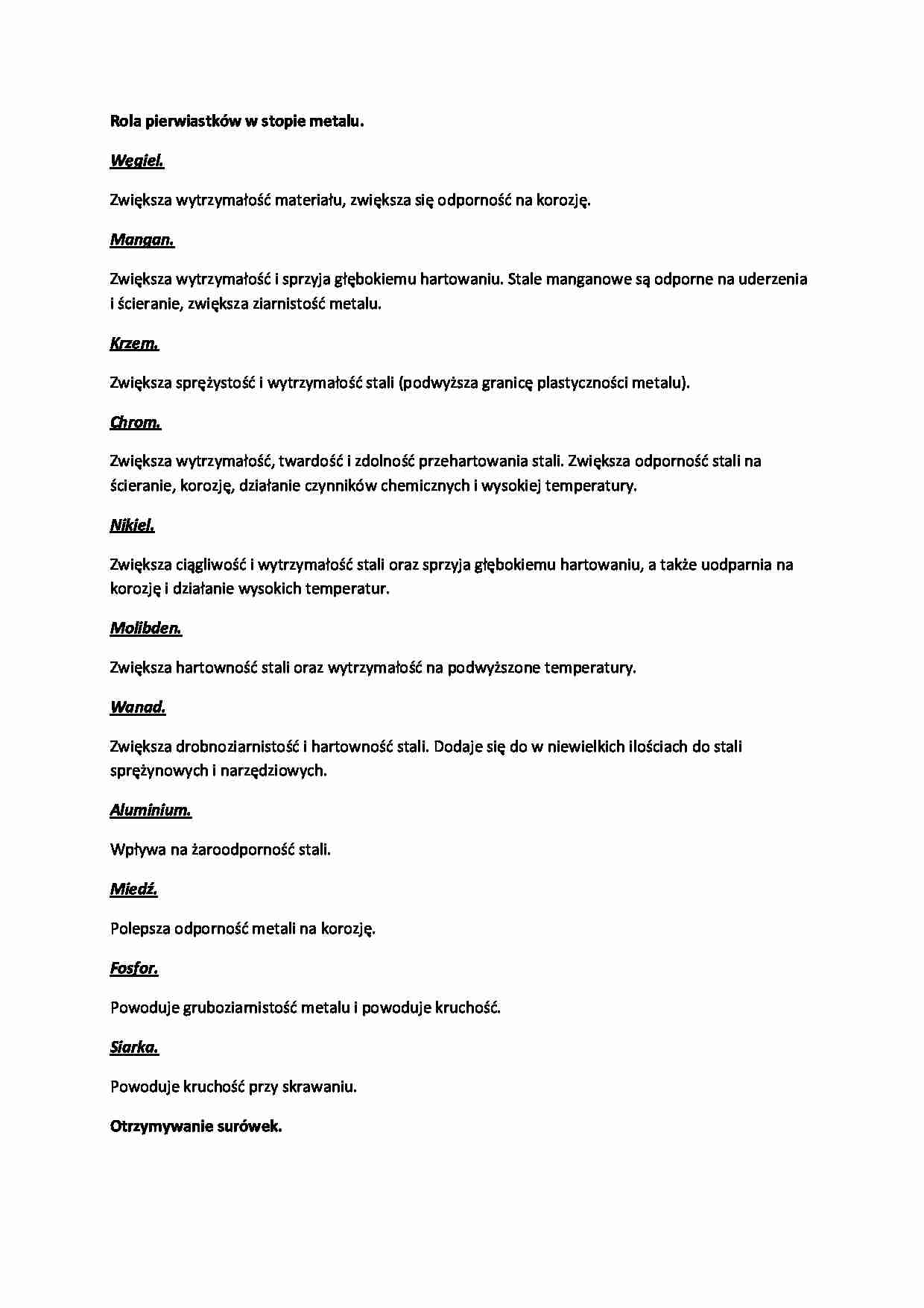 Rola pierwiastków w stopie metalu - omówienie  - strona 1