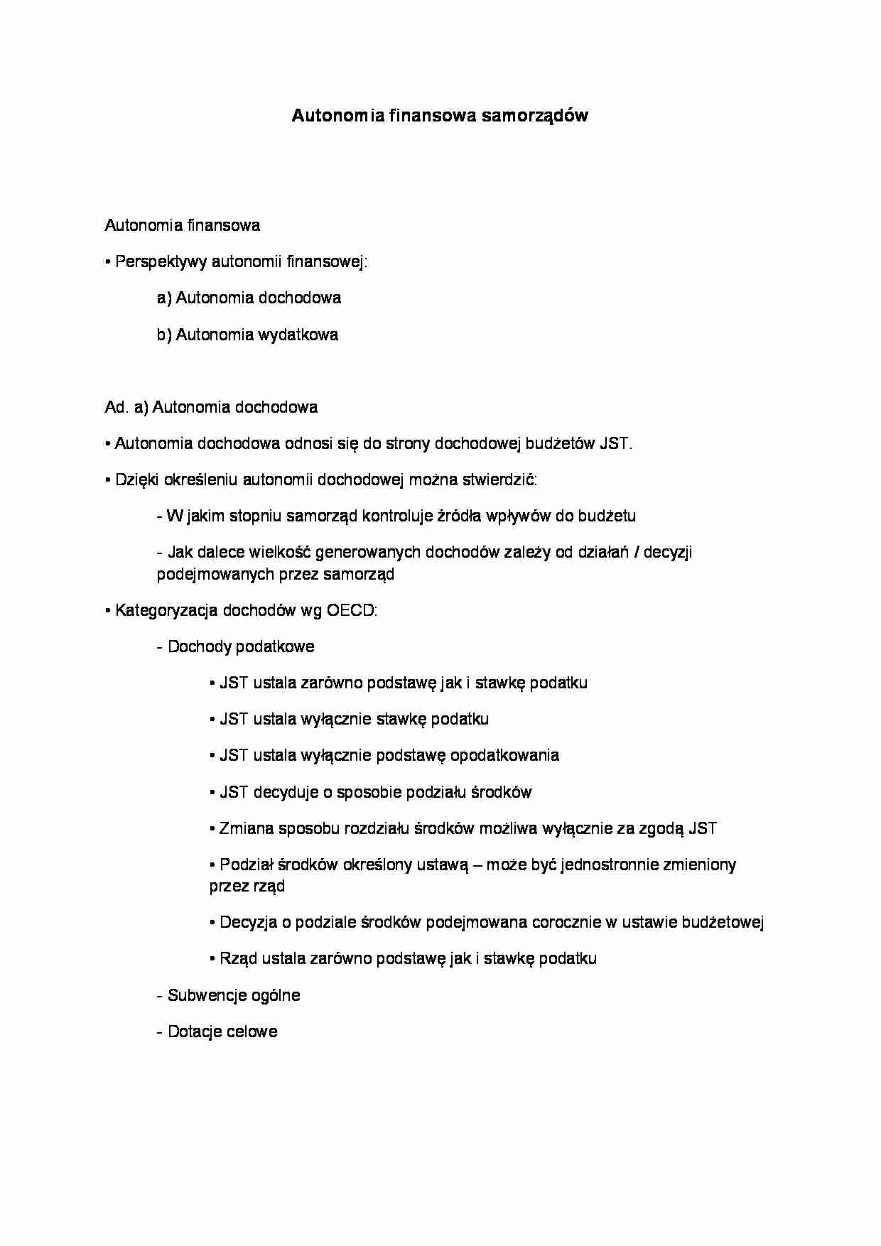 Autonomia finansowa samorządów - wykład - strona 1