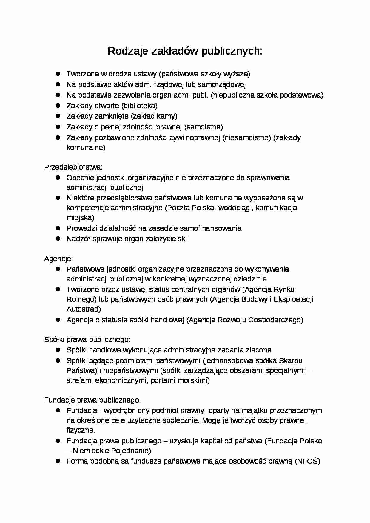 Rodzaje zakładów publicznych - wykład - strona 1