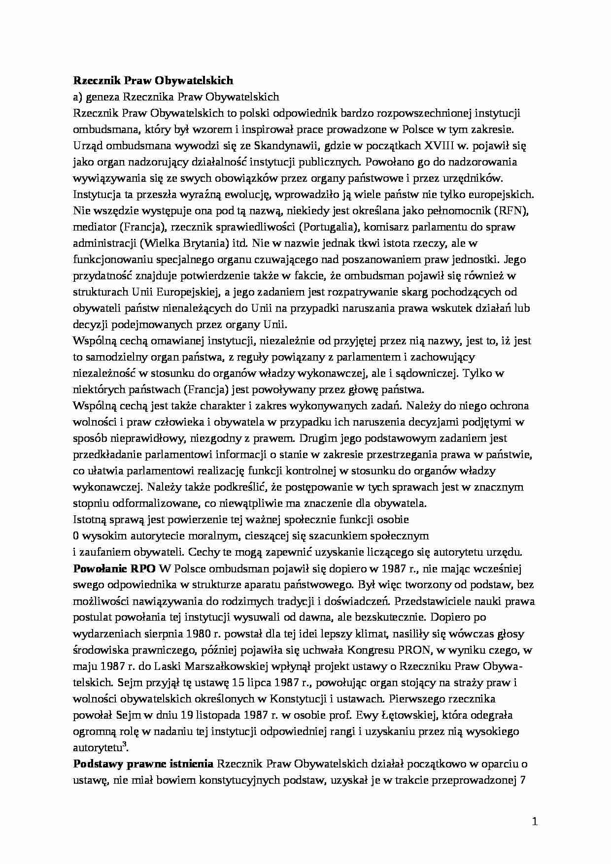 Rzecznik Praw Obywatelskich - wykład - strona 1