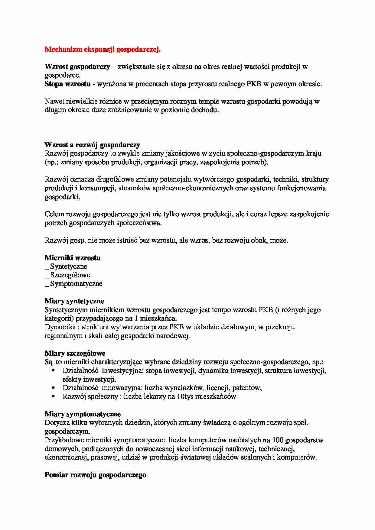 Mechanizm ekspansji gospodarczej - wykład - strona 1