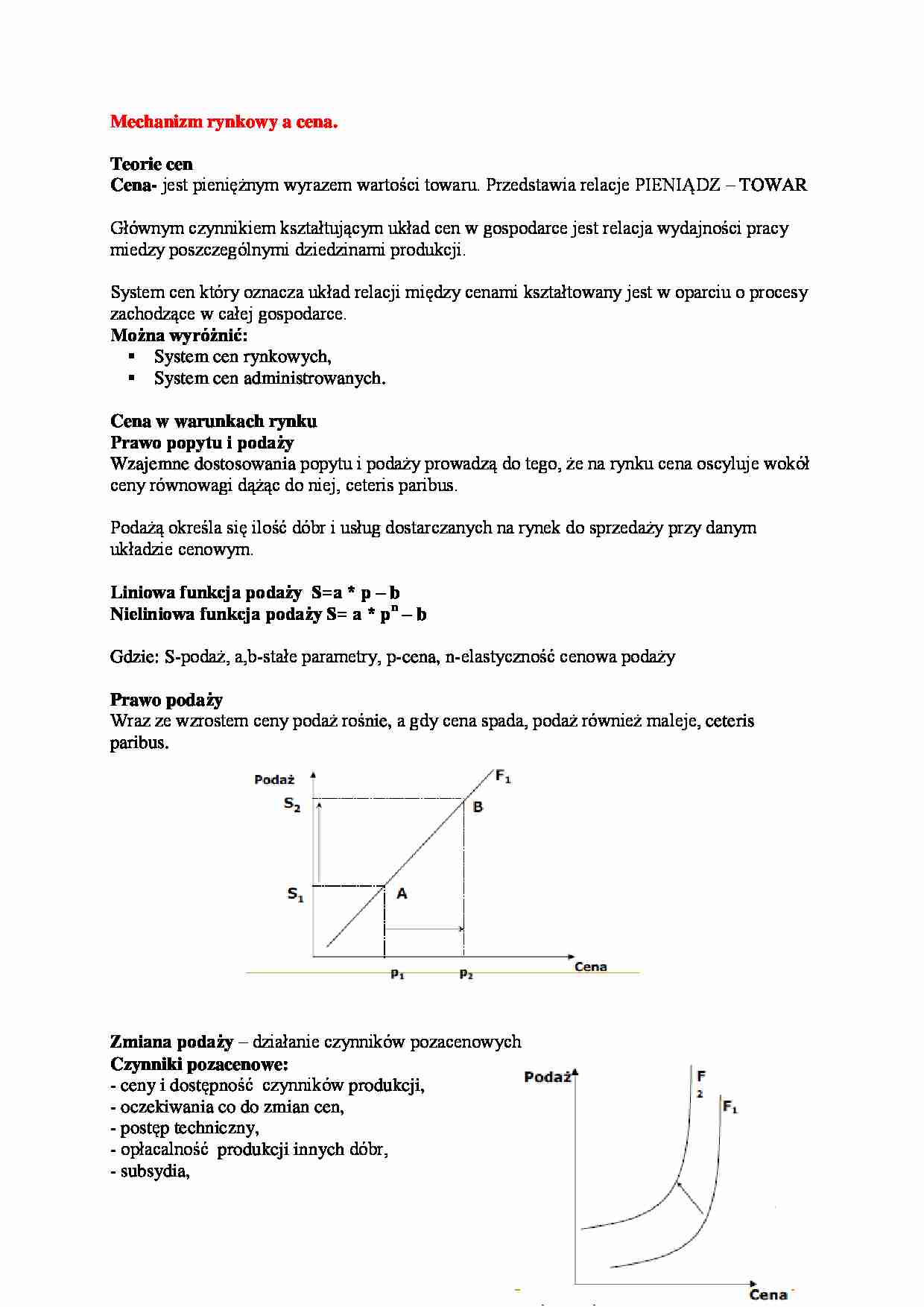 Mechanizm rynkowy a cena - wykład - strona 1