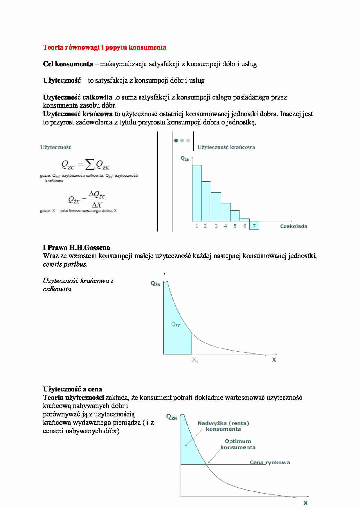 Teoria równowagi i popytu konsumenta - wykład - strona 1