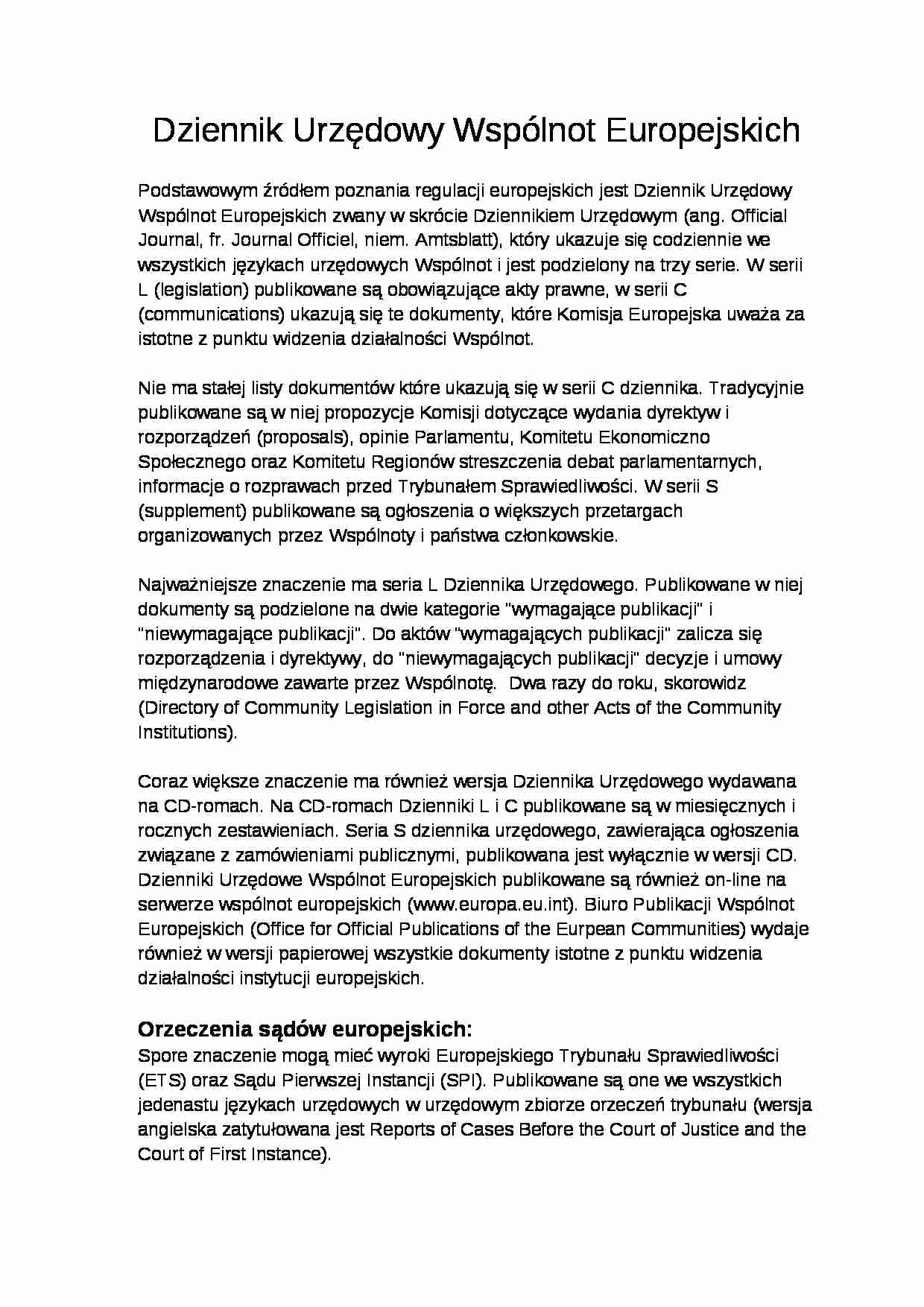 Dziennik Urzędowy Wspólnot Europejskich - wykład - strona 1