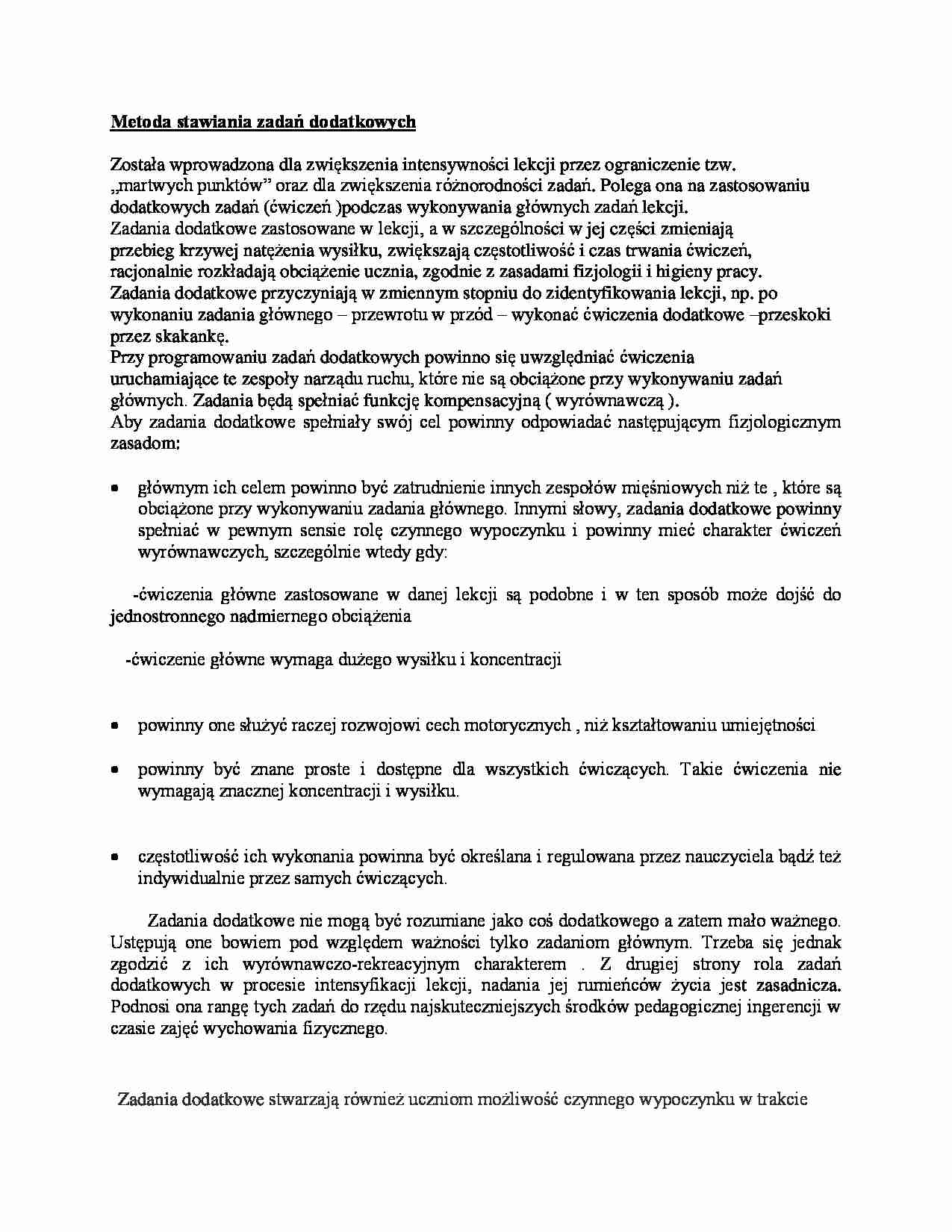 Metoda stawiania zadań dodatkowych - wykład - strona 1