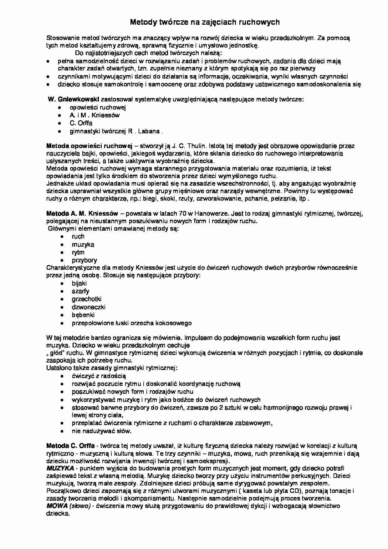 Metody twórcze na zajeciach ruchowych - wykład - strona 1