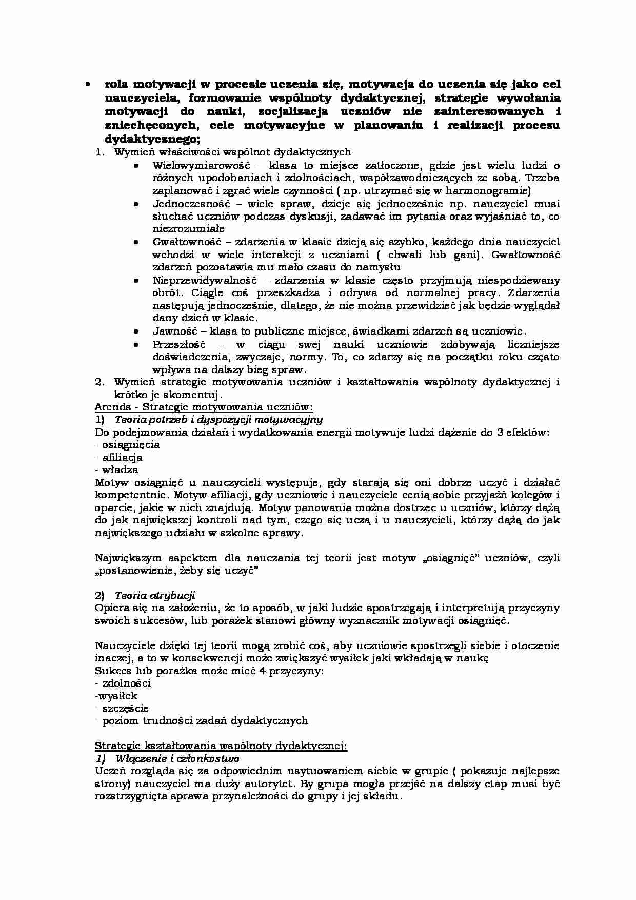 Rola motywacji w procesie uczenia się - wykład - strona 1