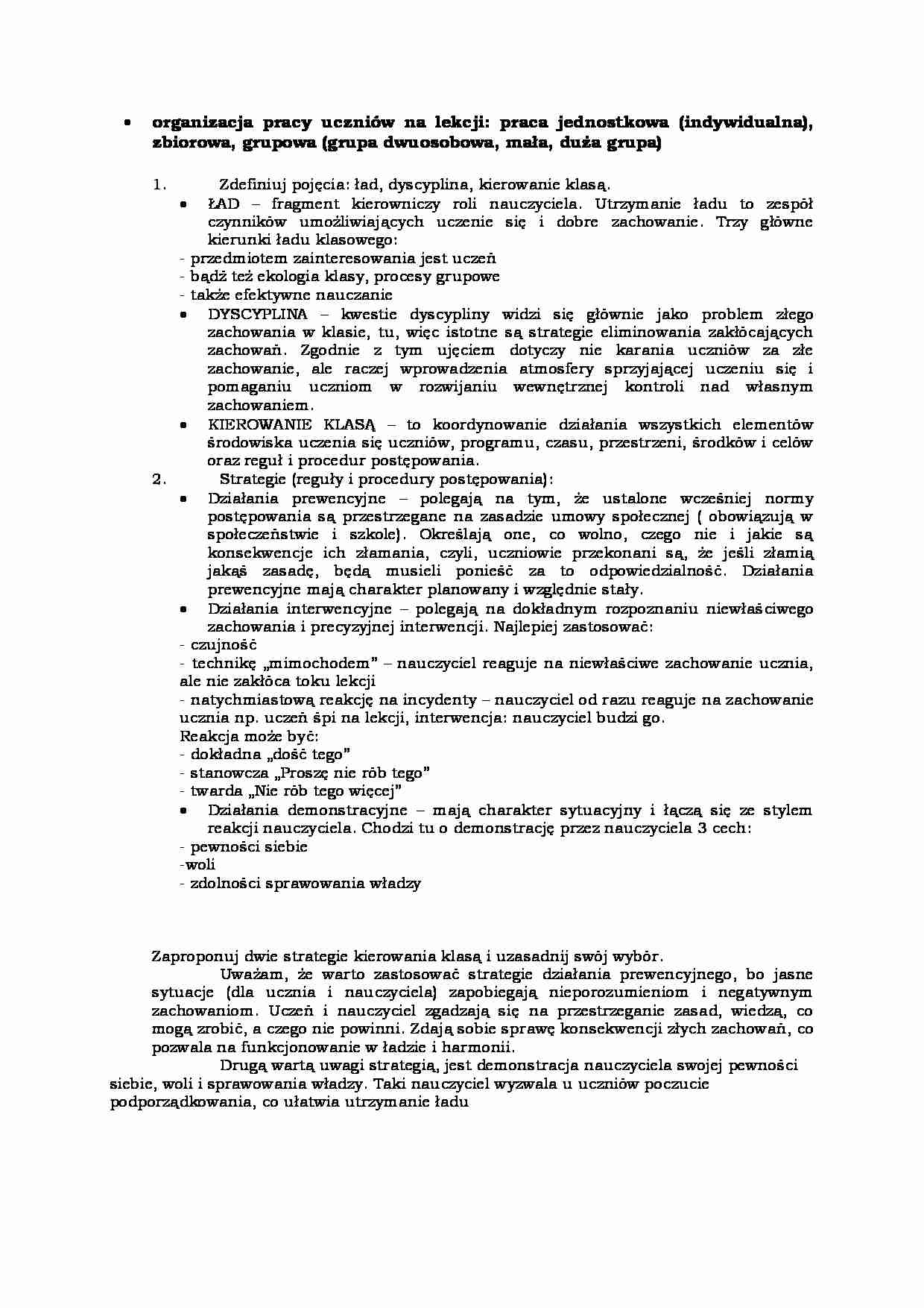 Organizacja pracy uczniów na lekcji - wykład - strona 1