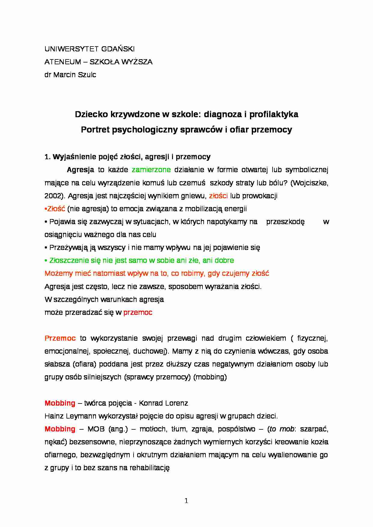 Dziecko krzywdzone w szkole-opracowanie - strona 1