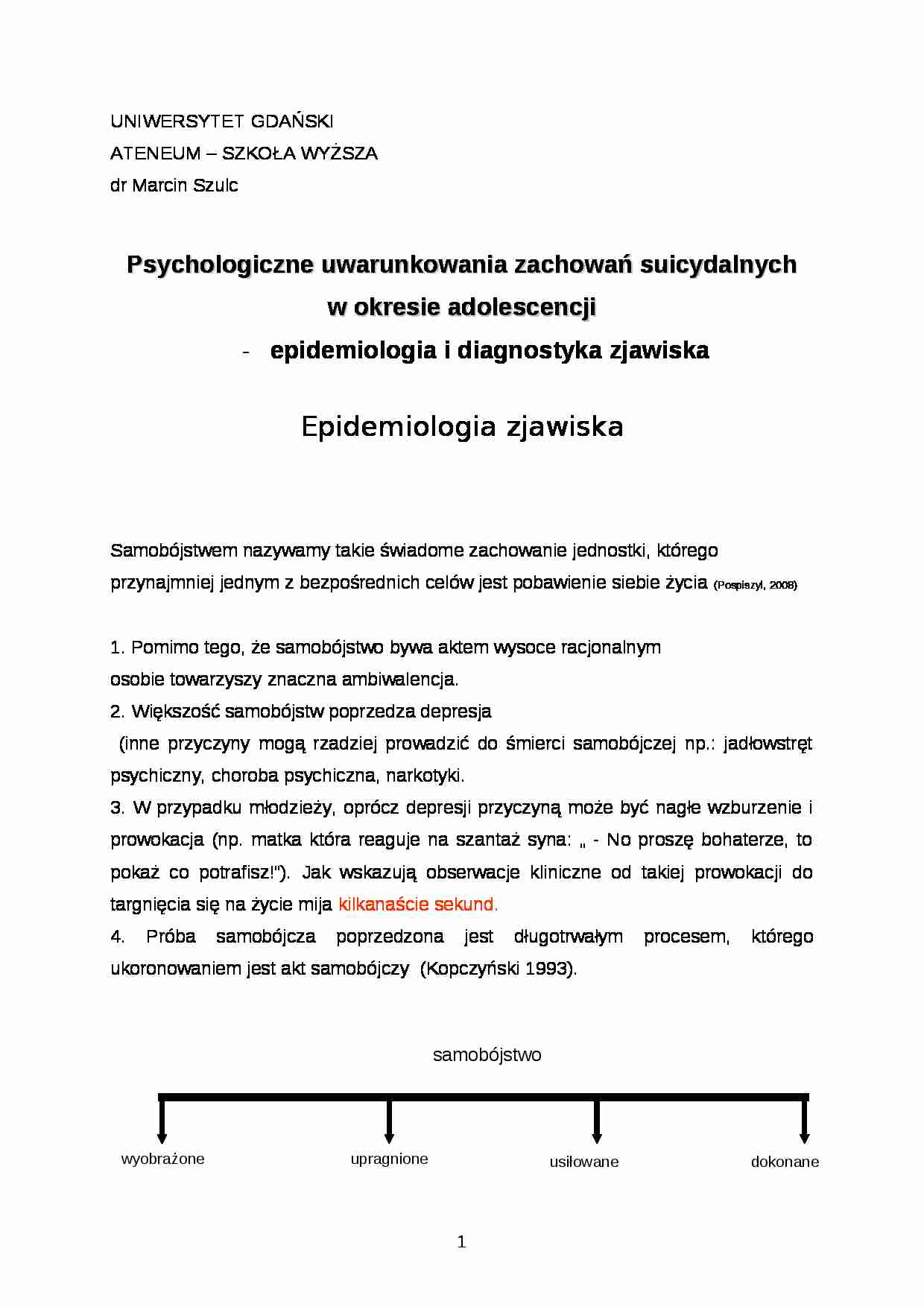 Psychospołeczne czynniki samobójstw wśród młodzieży-opracowanie - strona 1