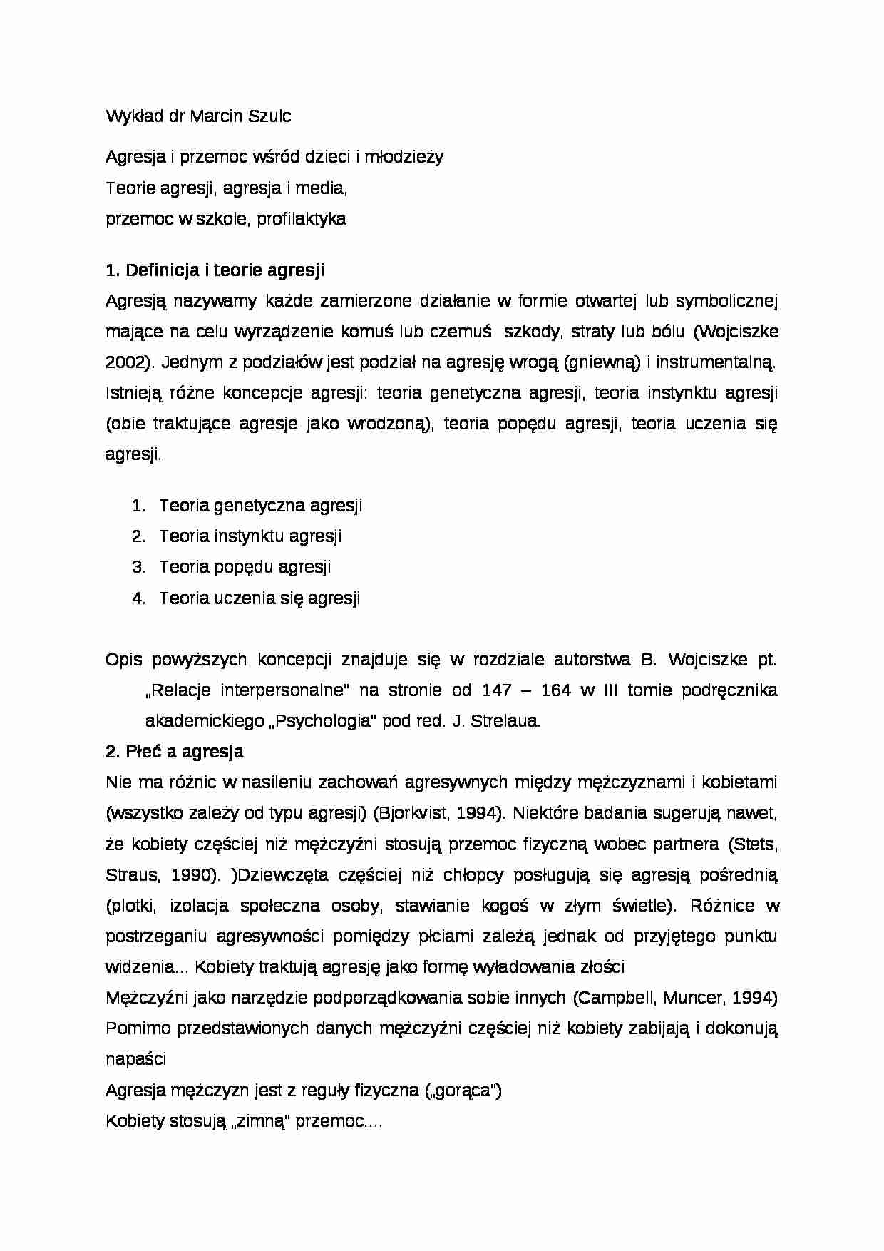 Teorie agresji-opracowanie - strona 1