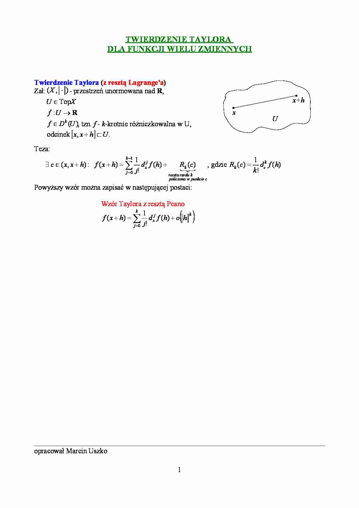 Twierdzenie Taylora dla funkcji wielu zmiennych-opracowanie - strona 1