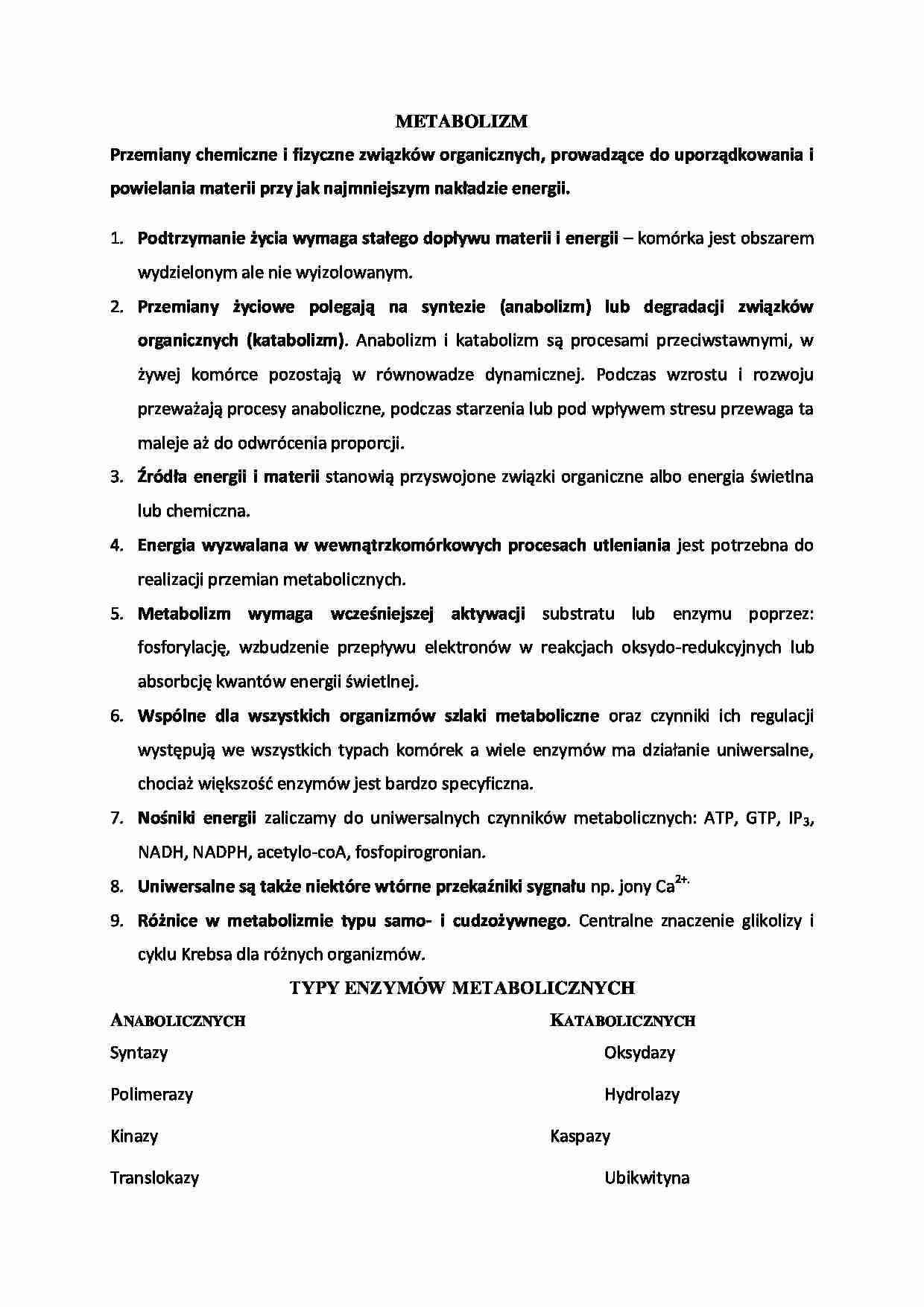 Biologia komórki metabolizm - wykład - strona 1