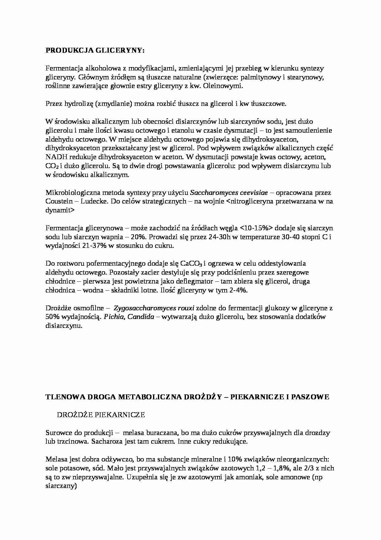 Wykład - produkcja gliceryny, drożdże piekarnicze, paszowe - strona 1