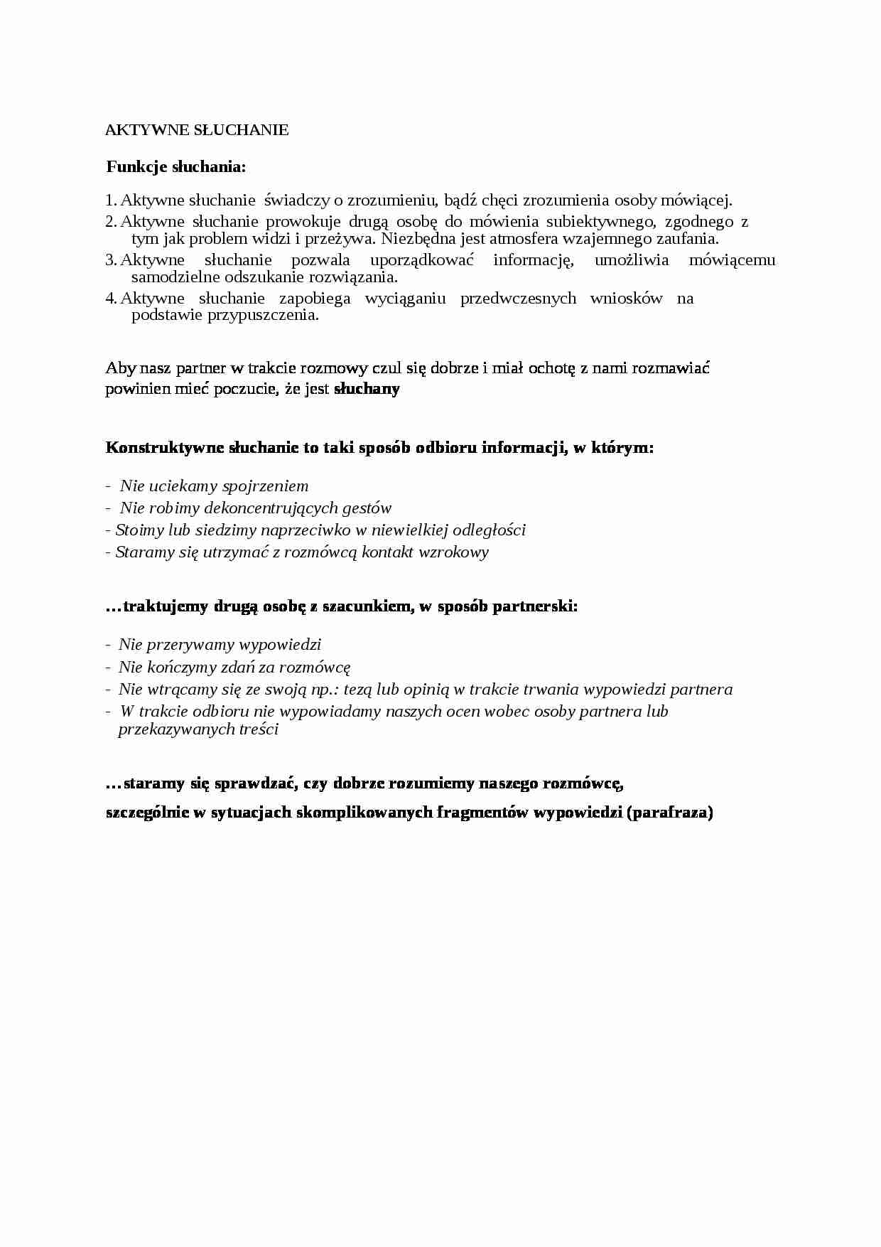 Aaktywne słuchanie-opracowanie - strona 1