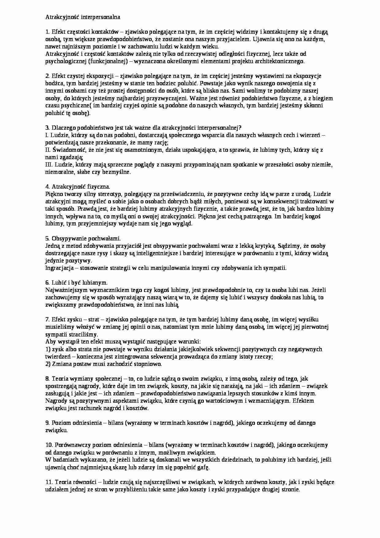 Atrakcyjność interpersonalna-opracowanie - strona 1