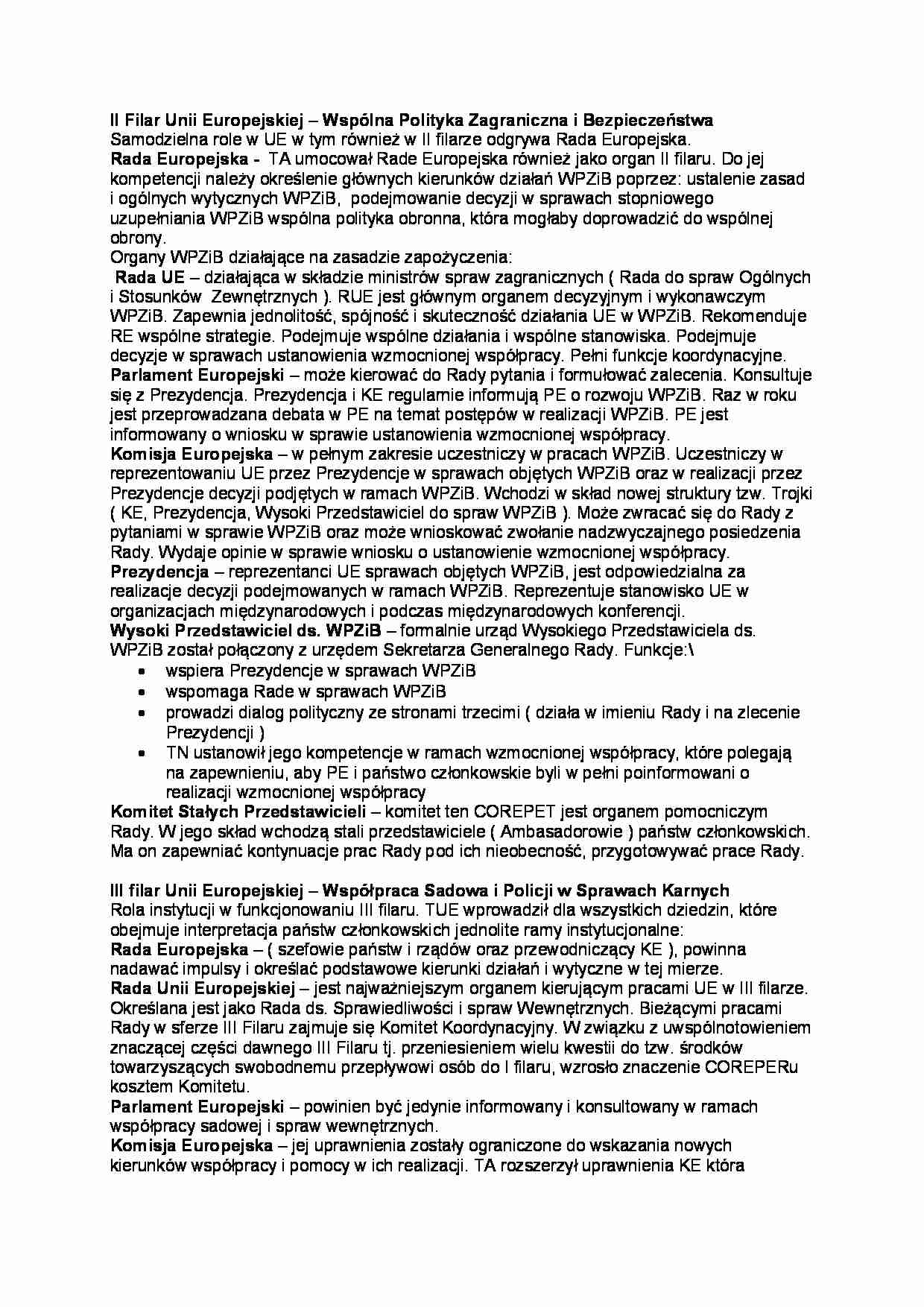 Wspólna Polityka Zagraniczna i Bezpieczeństwa II i III filar-opracowanie - strona 1