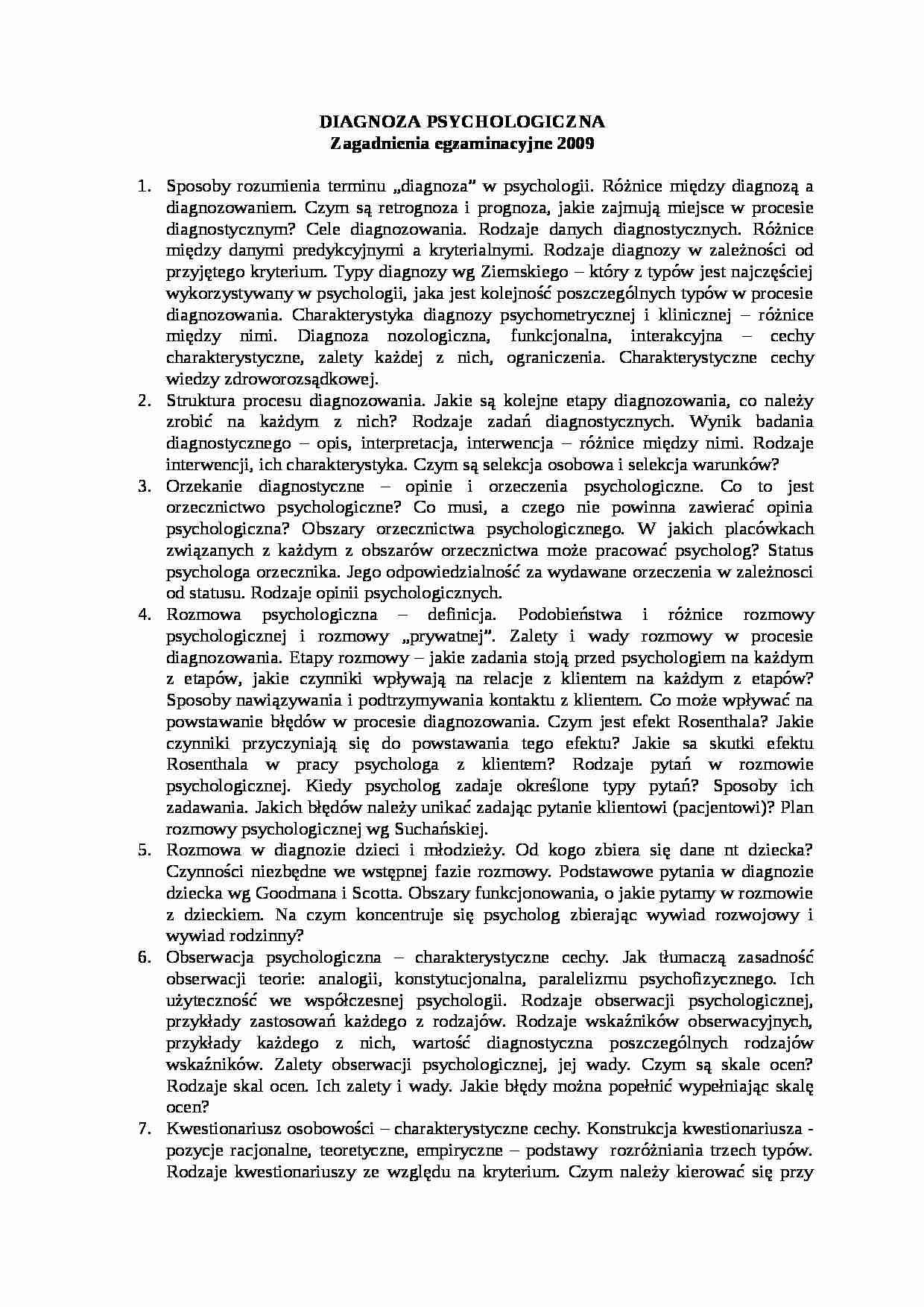 Diagnoza psychologiczna-zagadnienia - strona 1
