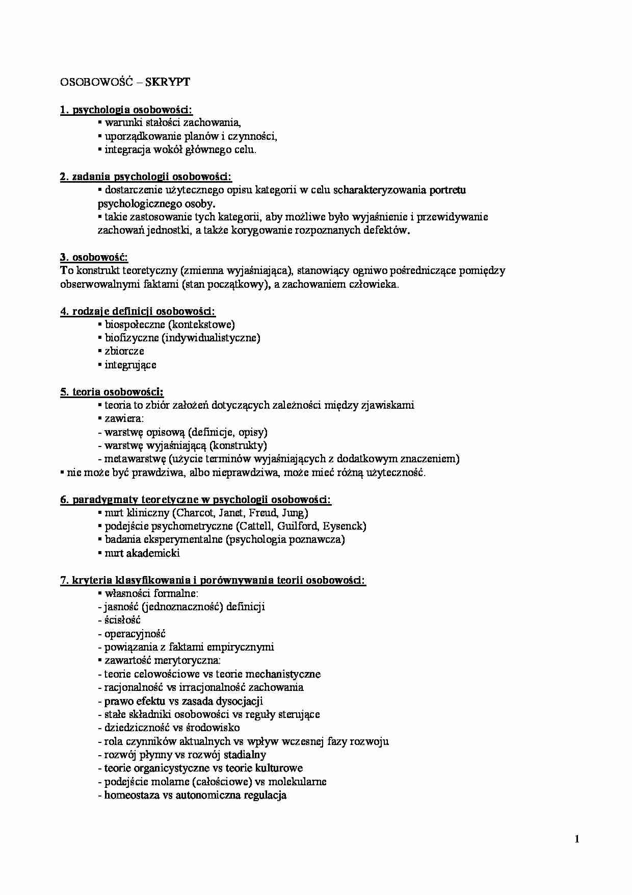 Pychologia osobowości-skrypt - strona 1