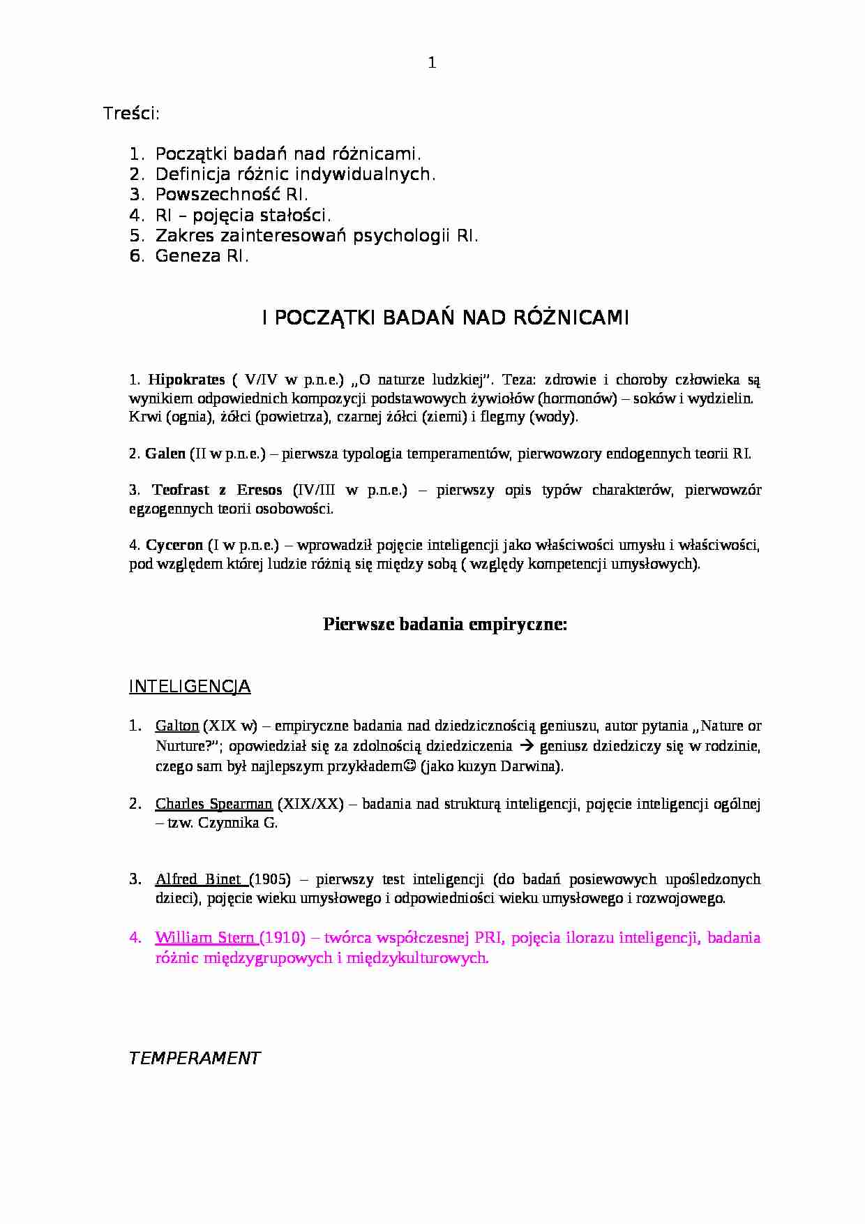 Początki badań nad różnicami-wykłady - strona 1