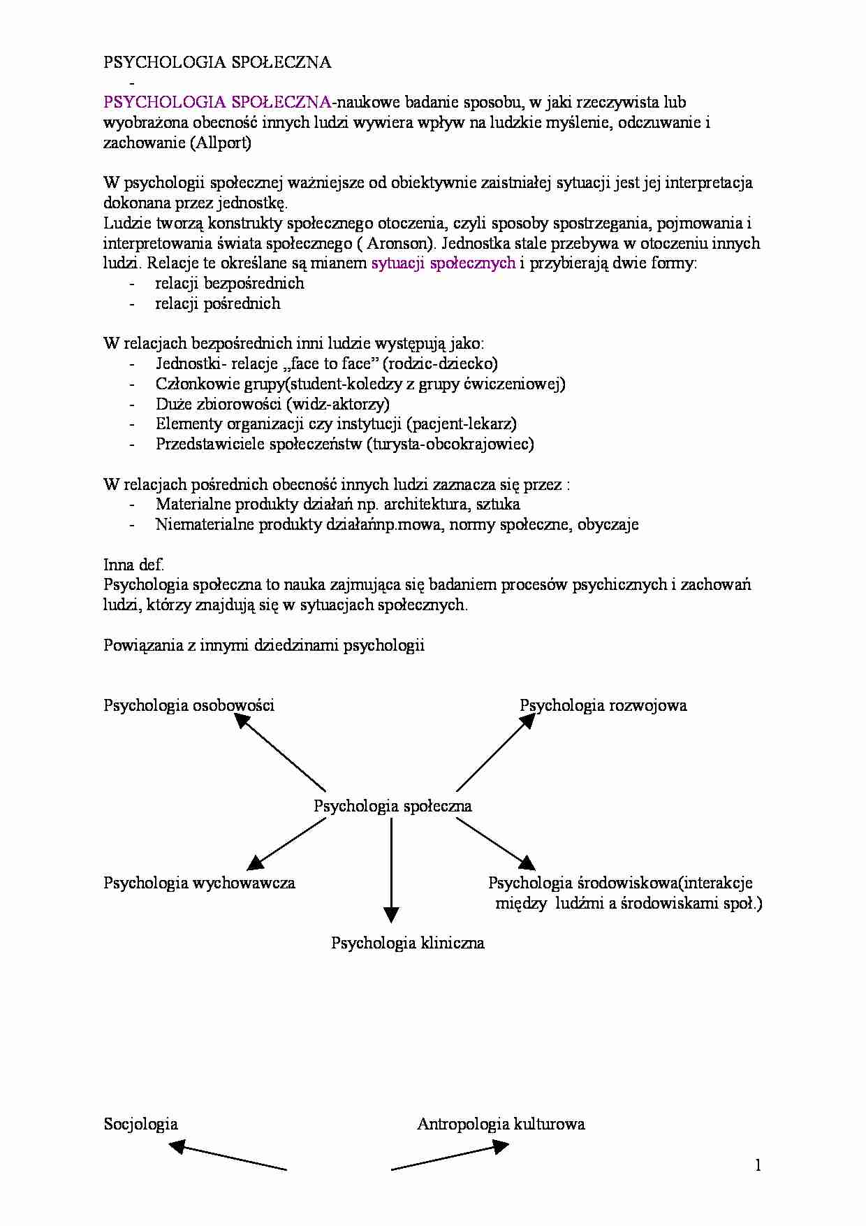 Psychologia społeczna-wykłady - strona 1