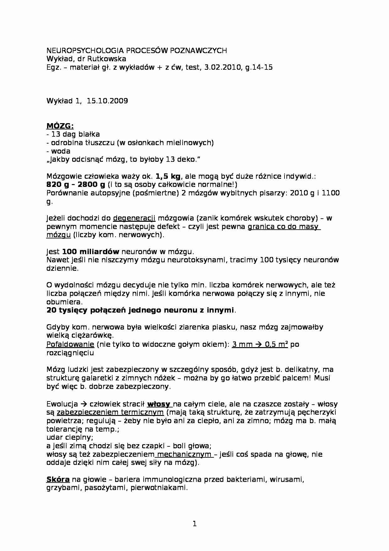 Neuropsuchologia procesów poznawczych-opracowanie - strona 1