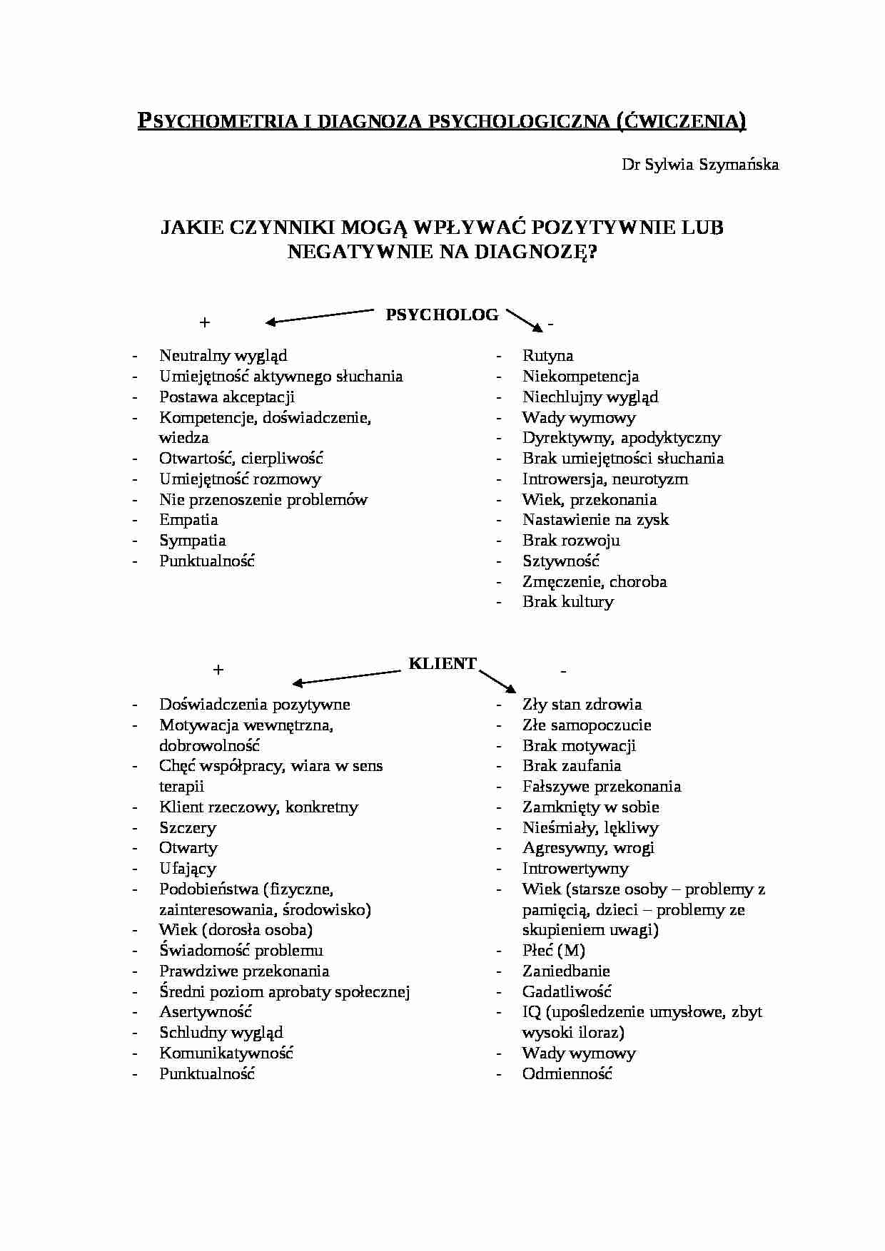Psychometria i diagnoza psychologiczna-ćwiczenia - strona 1