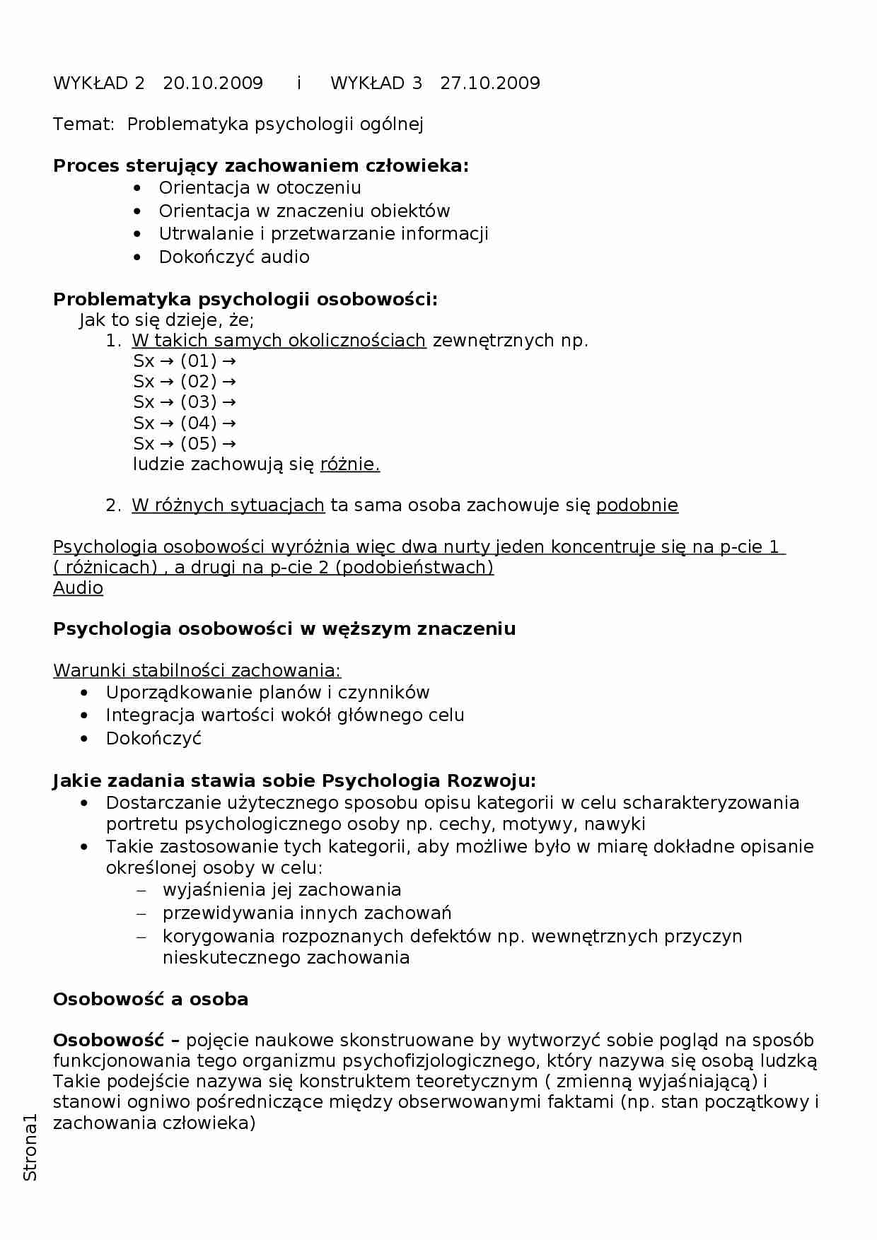  Problematyka psychologii ogólnej-skrypt - strona 1