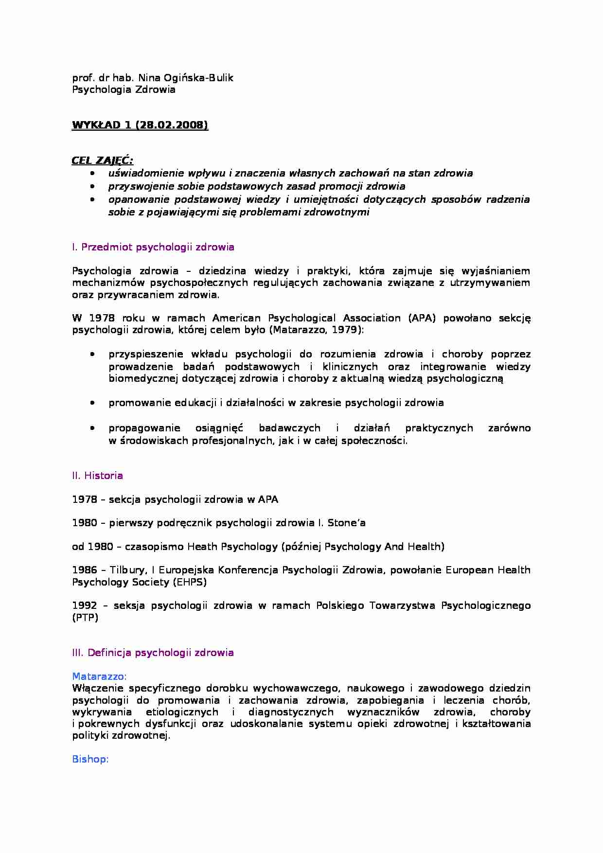 Psychologia zdrowia-skrypt - strona 1